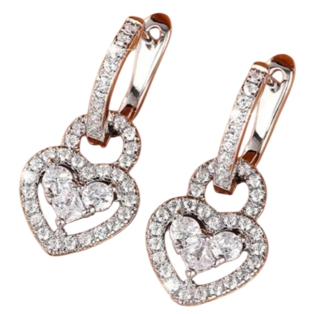 Silvertone Heart Rhinestone Earrings